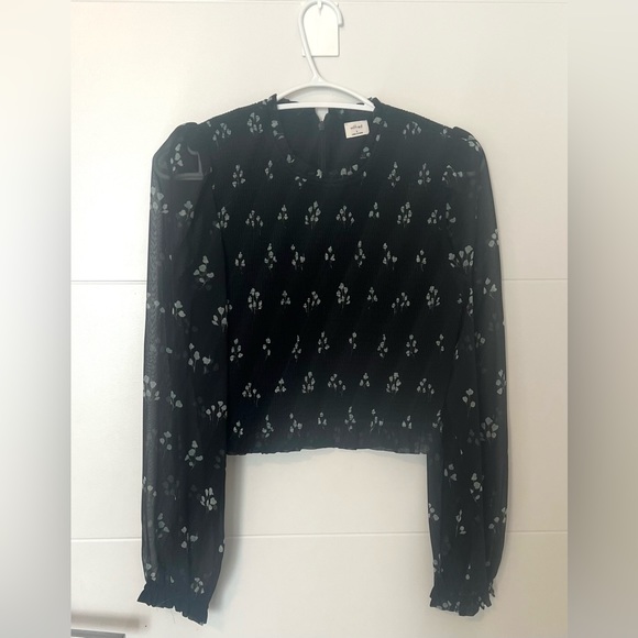 NWOT Aritzia Wilfred Tempest Blouse in Black/Aqua - Picture 3 of 5